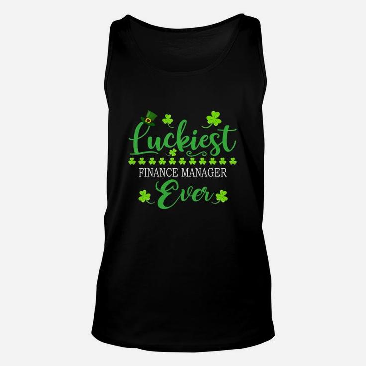 Luckiest Finance Manager Ever St Patrick Quotes Shamrock Funny Job Title Unisex Tank Top