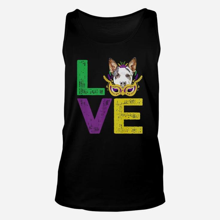 Mardi Gras Fat Tuesday Costume Love Australian Cattle Dog Funny Gift For Dog Lovers Unisex Tank Top