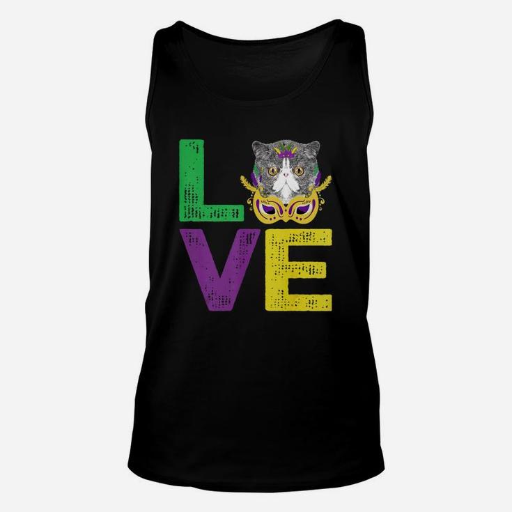 Mardi Gras Fat Tuesday Costume Love Exotic Shorthair Funny Gift For Cat Lovers Unisex Tank Top