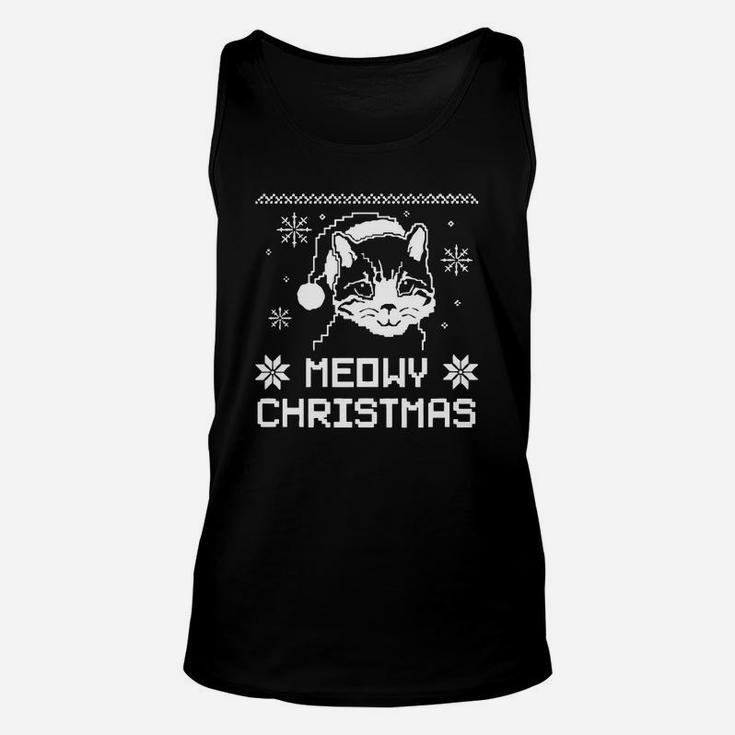 Meowy Christmas Tshirt Funny Cat Christmas Shirts Funny Meowy Ugly Christmas Sweatshirts Unisex Tank Top