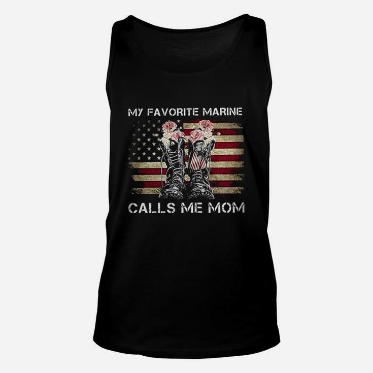 My Favorite Marine Calls Me Mom Veteran American Flag Mothers Day Unisex Tank Top