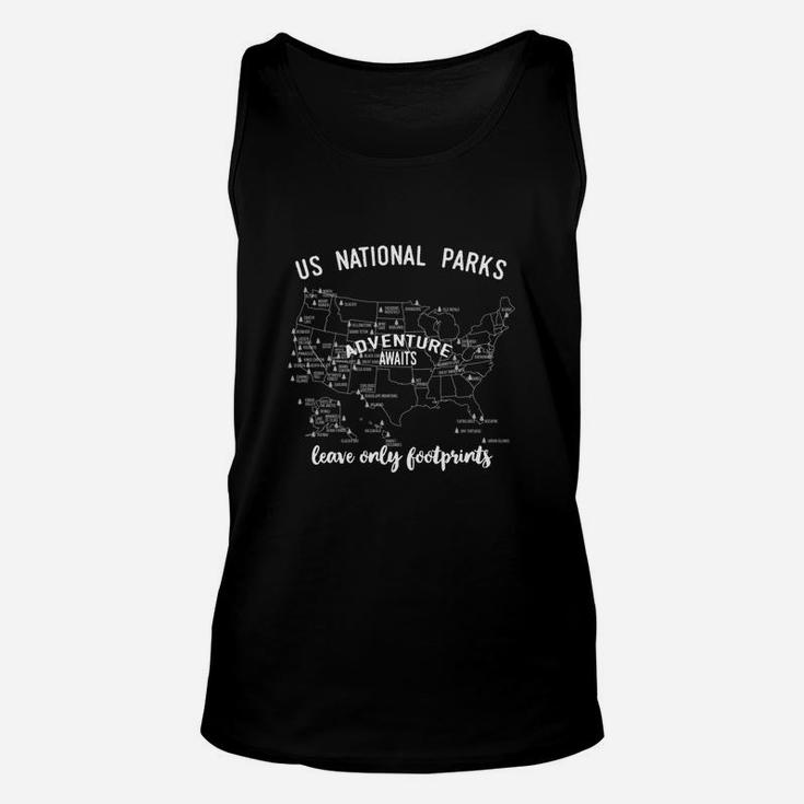 National Parks Map T Shirt Lists All 59 National Parks Unisex Tank Top