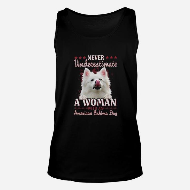 Never Underestimate A Woman With An American Eskimo Dog Unisex Tank Top