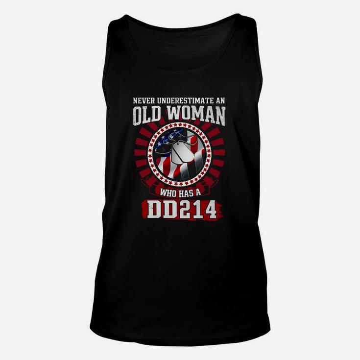 Never Underestimate An Old Woman Who Has A Dd214 American Flag Unisex Tank Top