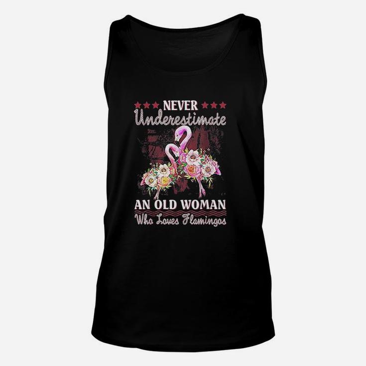 Never Underestimate An Old Woman Who Loves Flamingo Unisex Tank Top
