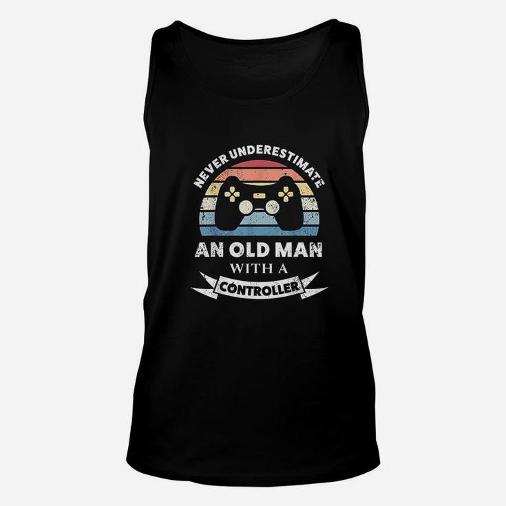 Old Man With A Controller Funny Gaming Gift Gamer Dad Unisex Tank Top