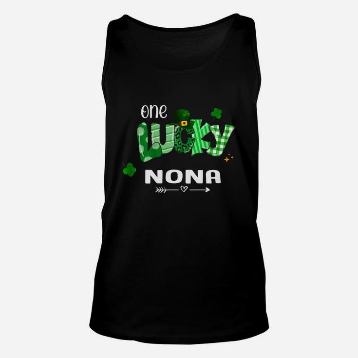 One Lucky Nona Shamrock Leopard Green Plaid St Patrick Day Family Gift Unisex Tank Top