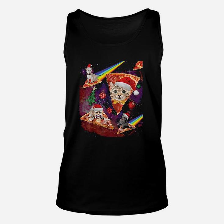 Outer Space Christmas Cats Riding On Pizza Unisex Tank Top