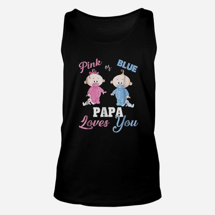 Pink Or Blue Papa Loves You Gender Reveal Unisex Tank Top
