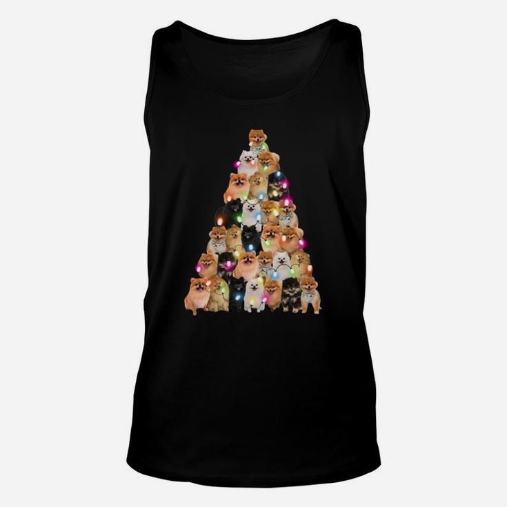 Pomeranian Dogs Lights Christmas Tree Shirt Unisex Tank Top