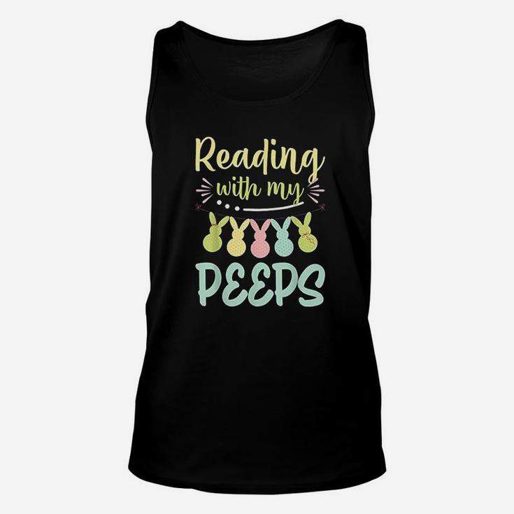Reading With My Peps Fun Book Reading Easter Teacher Day Unisex Tank Top