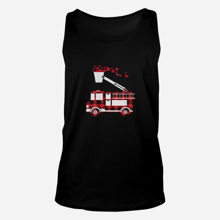 Red Plaid Fire Truck Funny Fireman Valentines Day Gift Unisex Tank Top
