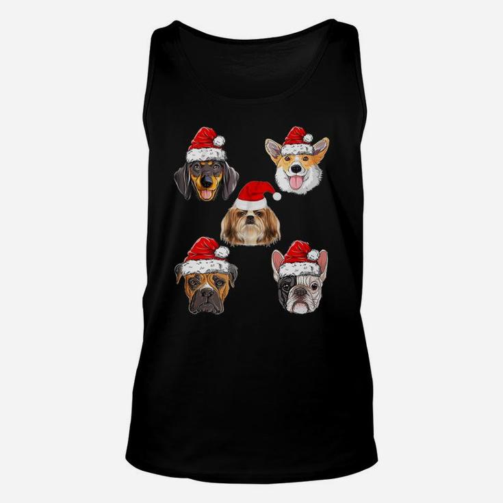 Santa Hat Dog Christmas Tree Funny Christmas Gifts Unisex Tank Top