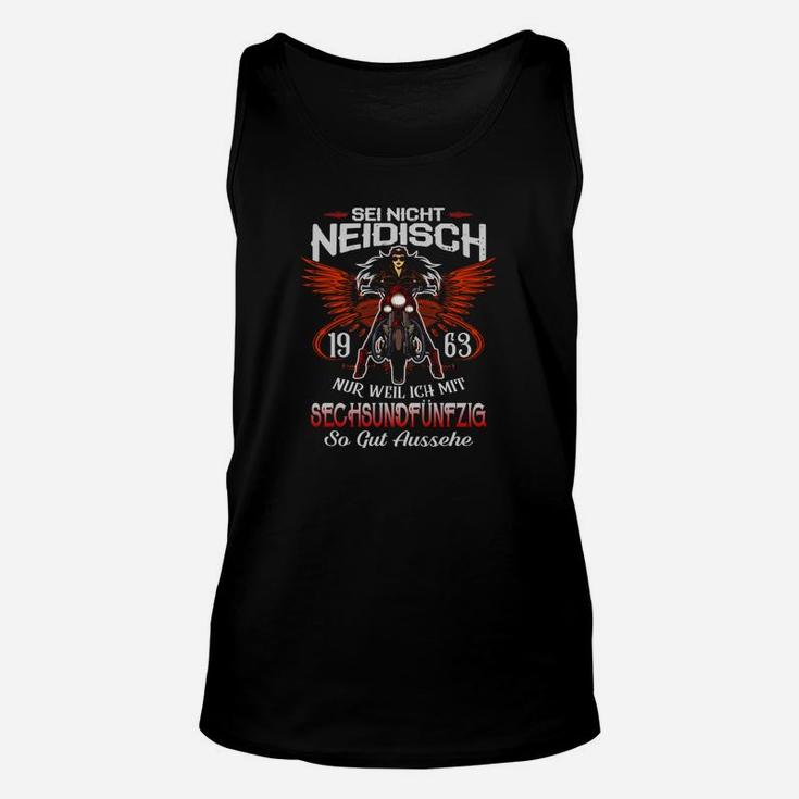 Schwarzes Adler Unisex TankTop mit Spruch Sei nicht neidisch, Motiv Tee