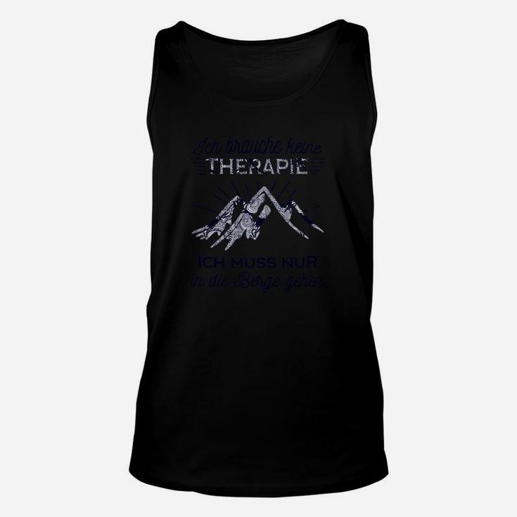 Schwarzes Bergsteiger-Unisex TankTop mit dem Motiv Gipfel Therapie