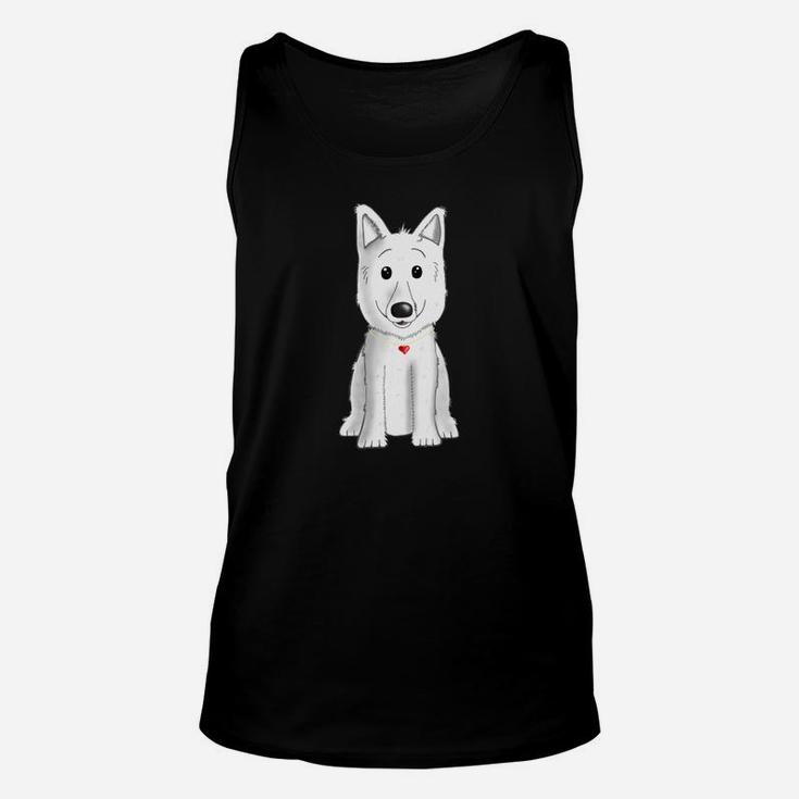 Schwarzes Cartoon-Hund Unisex TankTop mit Rotem Halsband, Lustiges Tee