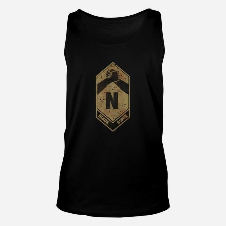 Schwarzes Herren-Unisex TankTop, Goldenes Vintage-Schild Design, Retro-Stil