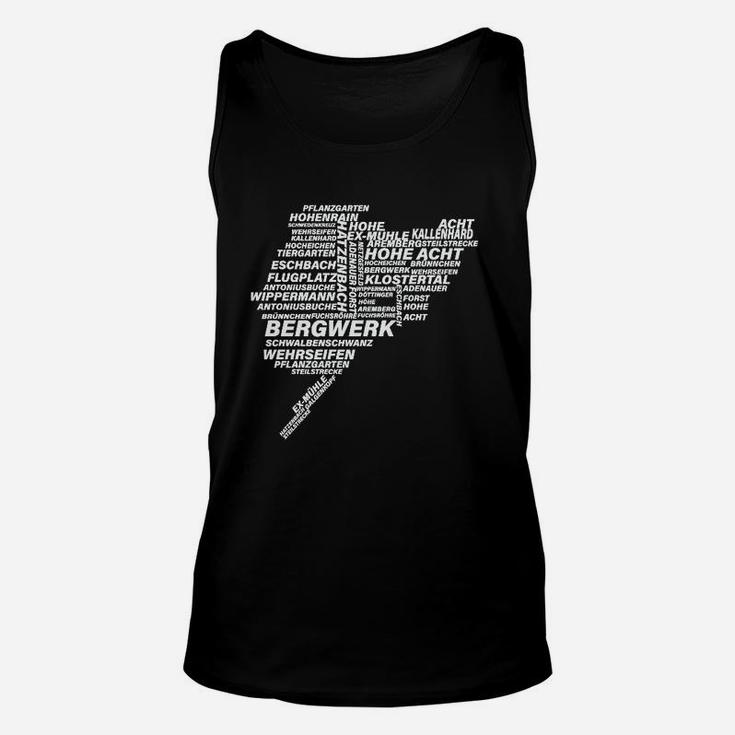 Schwarzes Herren-Unisex TankTop mit Bergbau-Wordcloud Design, Minenarbeiter Motiv