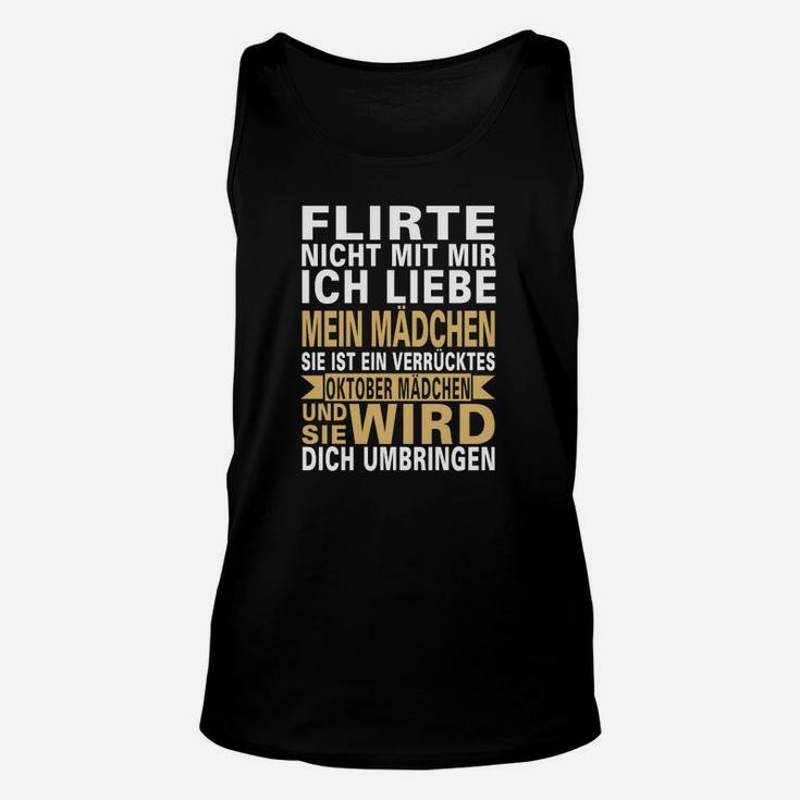 Schwarzes Herren Unisex TankTop Oktober Mädchen Warnung, Lustiges Motiv