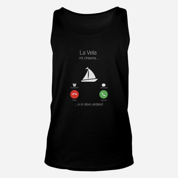 Schwarzes Segel-Unisex TankTop mit italischem Spruch, Grafikdesign Unikat