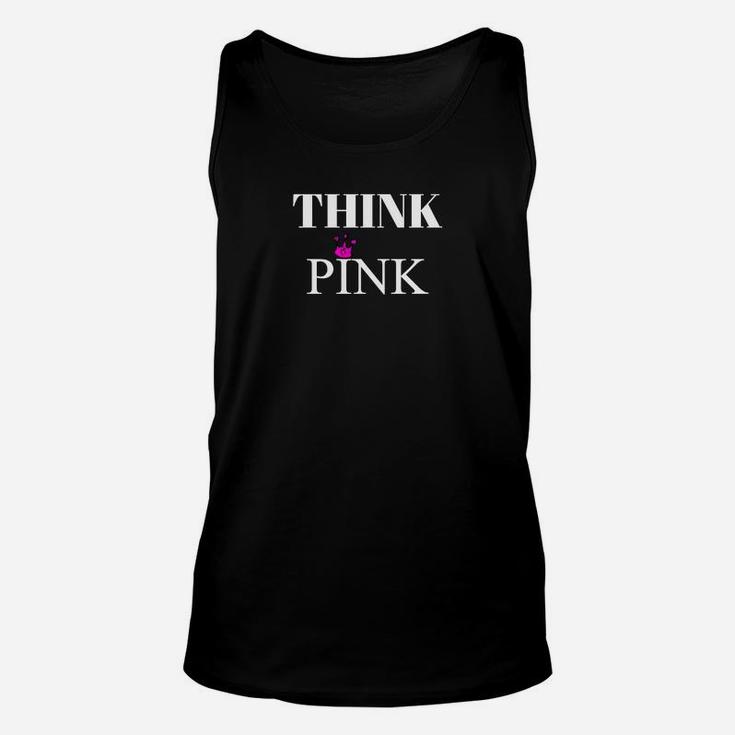 Schwarzes THINK PINK Slogan Unisex TankTop mit Blumenakzent, Modisches Tee