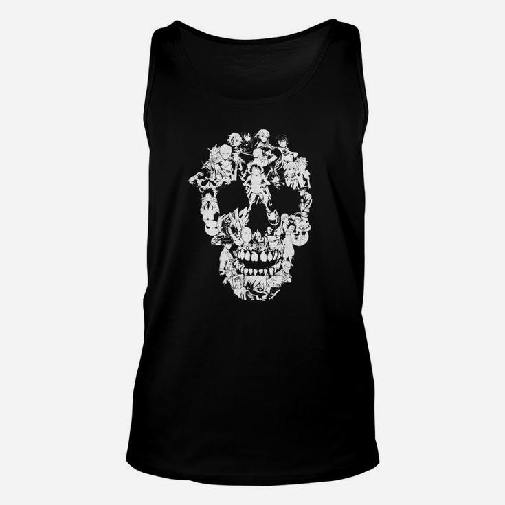 Schwarzes Unisex TankTop, Florales Totenkopf-Design, Modisches Tee