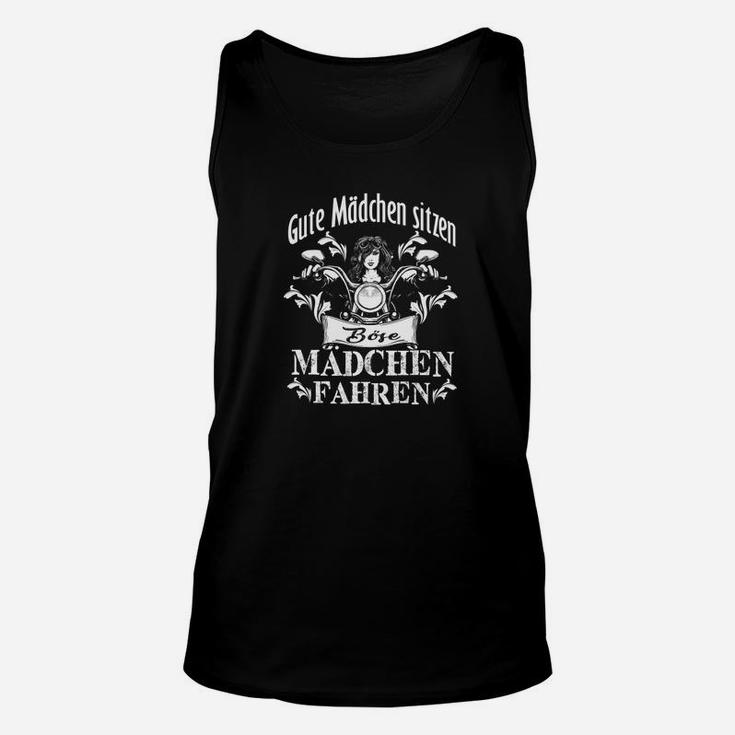 Schwarzes Unisex TankTop Gute Mädchen Sitzen, Böse Mädchen Fahren, Motorrad-Slogan für Damen