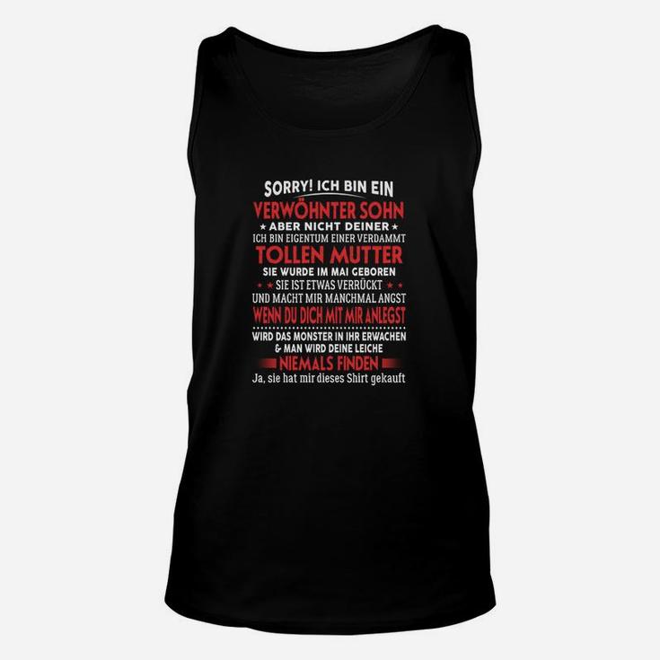 Schwarzes Unisex TankTop Ironischer Spruch für Söhne, Witziges Design