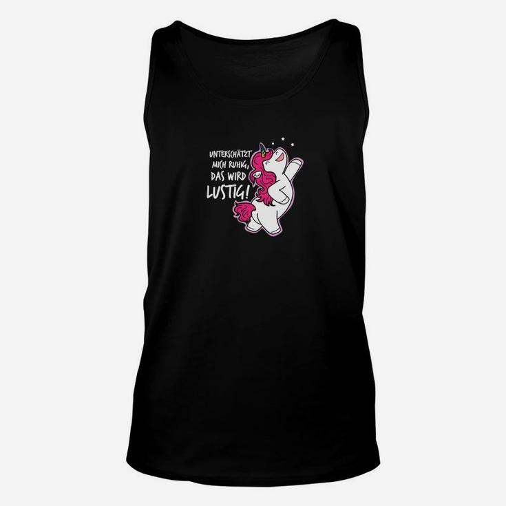 Schwarzes Unisex TankTop Lustiger Spruch & Cartoon-Einhorn-Design, Einzigartiges Einhorn-Unisex TankTop