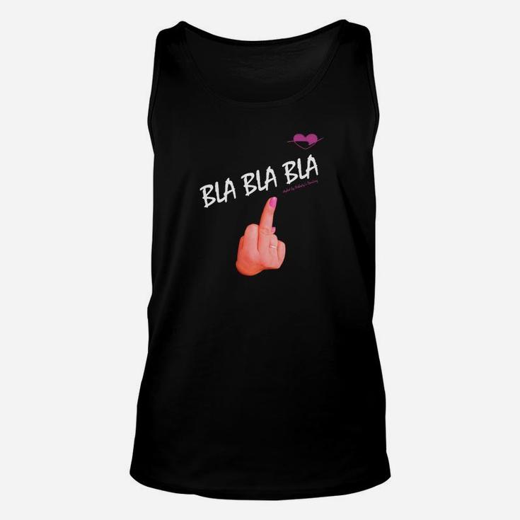 Schwarzes Unisex TankTop mit Bla Bla Bla & Handmittelfinger Grafik