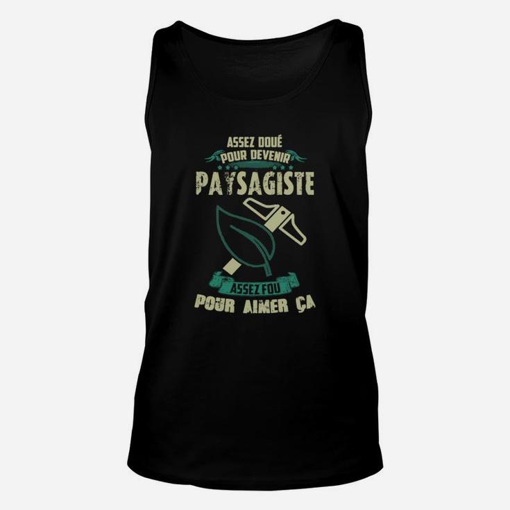 Schwarzes Unisex TankTop mit Landschaftsgärtner-Design und französischem Spruch