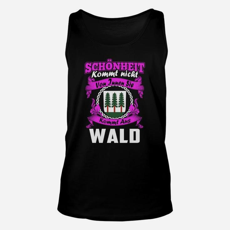 Schwarzes Unisex TankTop mit Naturmotiv, Spruch über Waldschönheit