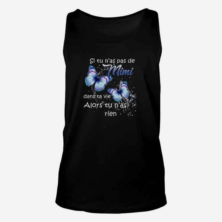 Schwarzes Unisex TankTop mit Schmetterling, Spruch für Mimi, Französisches Design