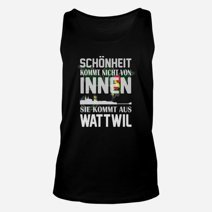 Schwarzes Unisex TankTop mit Wattwil-Spruch, Humorvoller Aufdruck