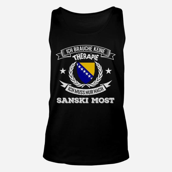 Schwarzes Unisex TankTop Sanski Most Therapie mit Bosnien-Flagge
