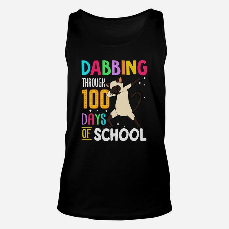 Siamese Dabbing Through 100 Days Of School Colorful Cat Lovers Funny Student Unisex Tank Top