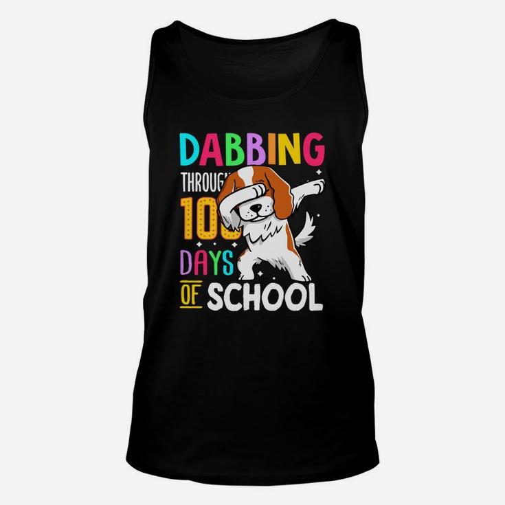 Spaniel Dabbing Through 100 Days Of School Colorful Dog Lovers Funny Student Unisex Tank Top