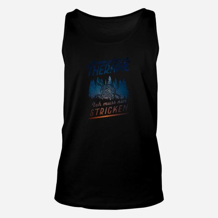 Strick-Therapie Schwarzes Unisex TankTop mit Wollknäuel-Grafik, Lustiger Spruch