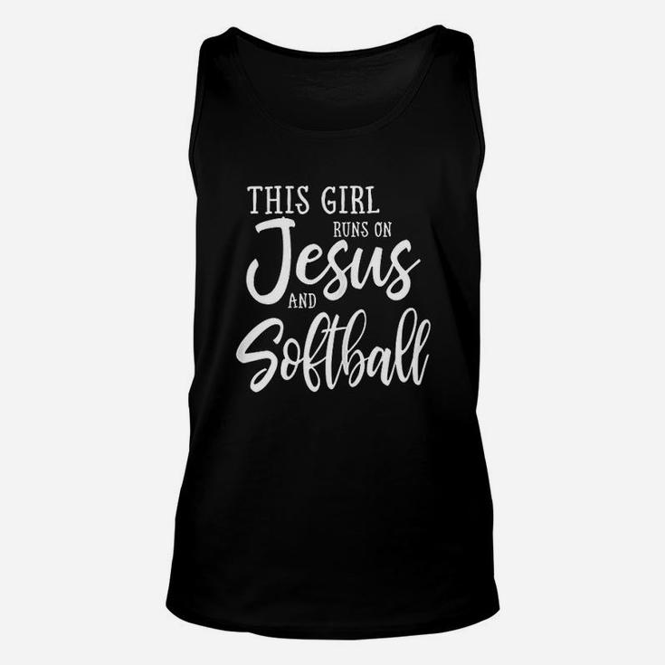 This Girl Runs On Jesus And Softball Design Christian Gift Unisex Tank Top