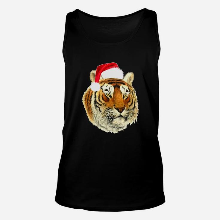 Tiger With Santa Hat Funny Christmas T-shirt Unisex Tank Top