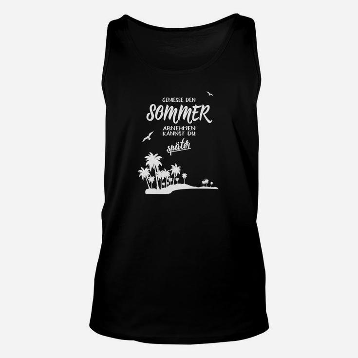 Tropical Summer Vibes Herren Unisex TankTop, Schwarz mit Palmen-Print