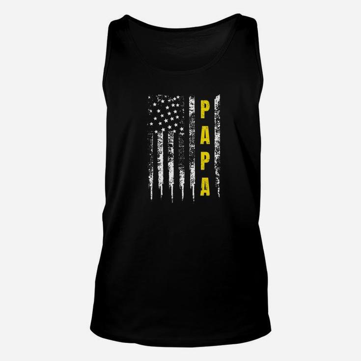 Truck Driver Yellow Line Papa Us Flag Distressed Unisex Tank Top