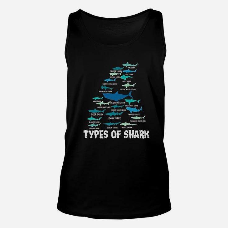 Types Of Shark Megalodon Great White Nurse Shark Unisex Tank Top