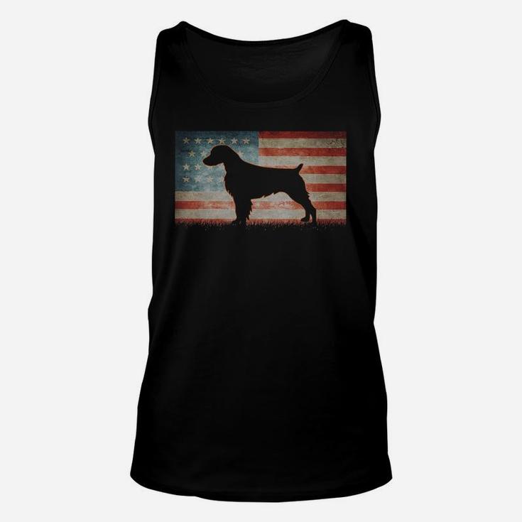 Vintage Best Brittany Spaniel Dog Dad Ever American Flag T-shirt Unisex Tank Top