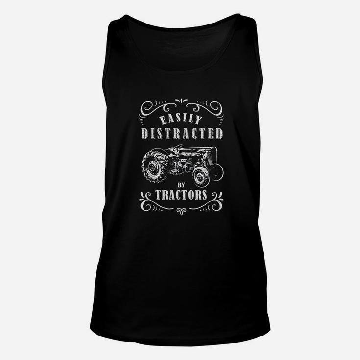 Vintage Funny Easily Distracted By Tractors Unisex Tank Top