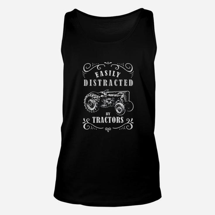 Vintage Funny Graphic Easily Distracted By Tractors Unisex Tank Top