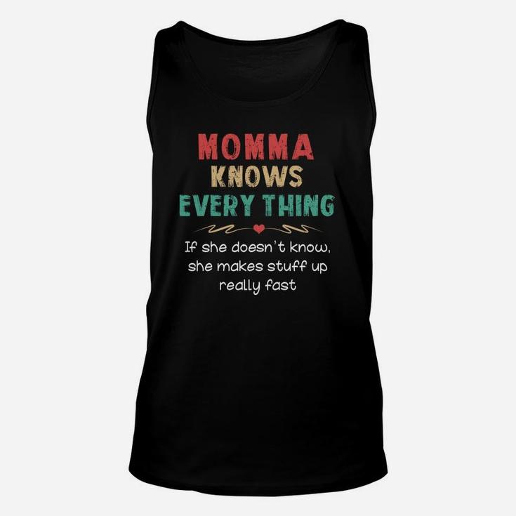 Vintage Momma Knows Everything Quote Black Funny Unisex Tank Top