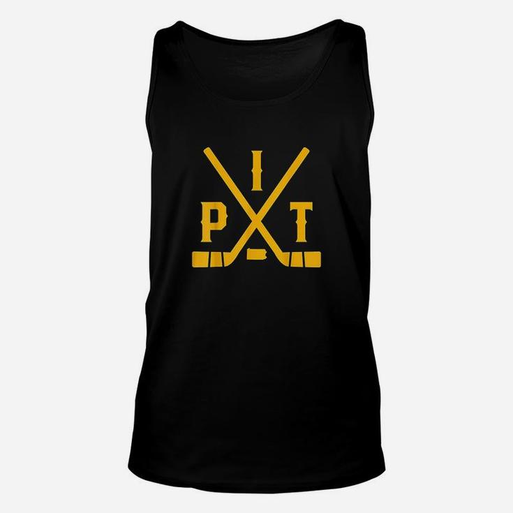 Vintage Pittsburgh Ice Hockey Sticks State Outline Unisex Tank Top