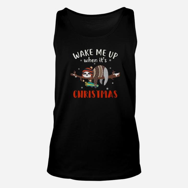 Wake Me Up When Its Christmas Funny Sloth Christmas Unisex Tank Top