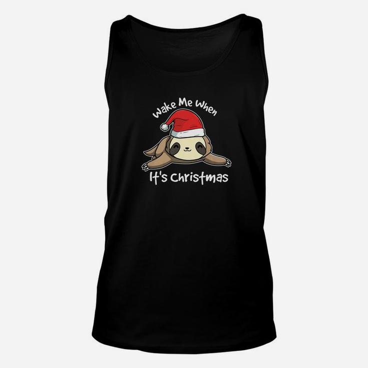 Wake Me Up When Its Christmas Sloth Candy Cane Unisex Tank Top